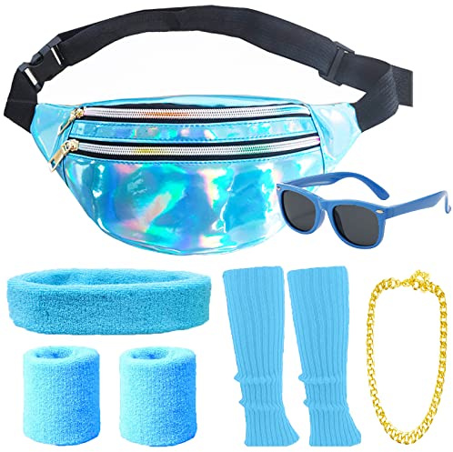 YADODO 80s Fancy Dress Accessories for Women Men Neon Bumbags for Ladies/Girls/Kids 80 s Fancy Dress Women Fanny Pack with Leg Warmers for Women 80s Sweat Bands Wristbands 1980s Waist Bag