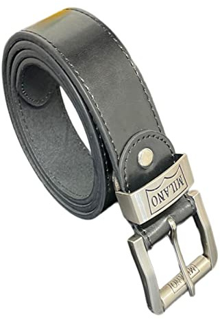 Men's Leather Belt, Jeans or Trouser Belts for Men, Sturdy Roller Buckle (Black, L)