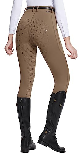 BALEAF Pantalon d'équitation pour femme - Legging d'équitation en silicone avec poche zippée - Pantalon de sport, marron, XXL