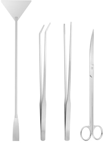 Ohtomber Aquascape Tools Aquarium Kit - 4PCS Terrarium Supplies Include Long Tweezers for Terrarium, Feeding Tongs, Aquarium Scissors, Algae Scraper for Fish Tank Cleaning Plant Trimming