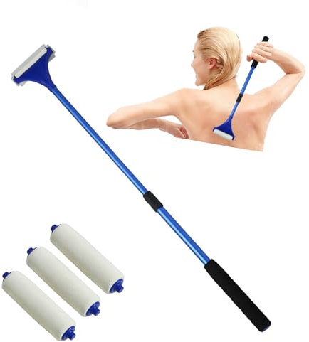 EASACE Mini Lotion Applikator Lotionsbürste Kosmetik Applikator Körperpflege Hautpflegewerkzeug mit drei Ersatzköpfen kann zurückgezogen und mit Ihnen getragen werden (blau)