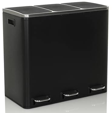 OFFICE Pattumiera 3 x 18 l CLEAN IX in metallo, sistema di raccolta differenziata, chiusura morbida, pedalata, 3 scomparti, colore nero