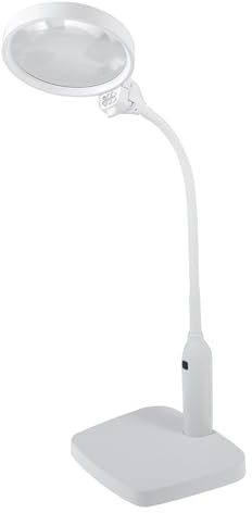 PURElite förstoringslampa för flera användningsområden – 2 förstoringsglas 1,8x & 3x, uppladdningsbar flexibel LED-bordslampa, naturliga dagsljuslampor för läsning, handarbete, sömnad, hantverk - vit