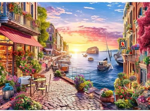 HUADADA Jigsaw Puzzles for Adults 1000,Puzzles for Adults, Family Puzzle Game Birthday Gifts.Challenge High Difficulty- Charming Streets Scene