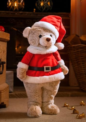 Marco Paul Giant Teddy Bear Santa Christmas Decoration – 50cm Freestanding Large Plush Bear Ornament in Santa Suit – Festive Indoor Xmas Decoration for Table-side, Staircase Decor & Gift