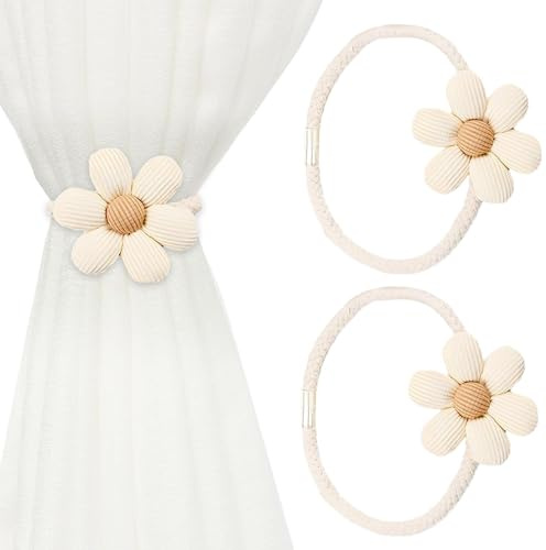 2PCS Flower Magnetic Curtain Tie Backs, Decorative Curtain Holder Ropes