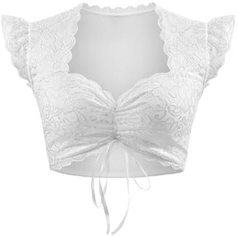 Comfyouth Dirndl-blus, dam, dirndlblus, spets, vingärmar, vit, dirndlblusar, dragsko, blus, dirndl, traditionell blus för Oktoberfest