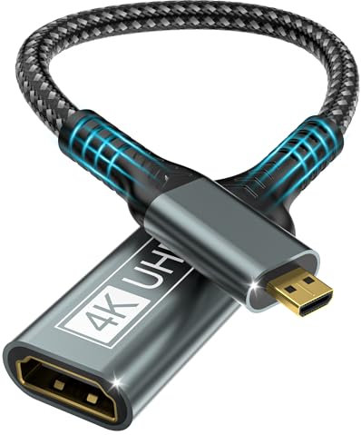 BRV Explorer Micro HDMI auf HDMI Adapter, 4K@60Hz Micro HDMI Stecker auf 2.0 Buchse, 3D 1080P Dolby Typ D auf A Adapterkabel Kompatibel mit Raspberry Pi 5/4, Hero, Kamera, Yoga, ODROID usw