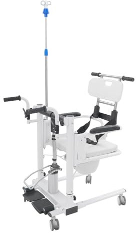 Sollevatore per pazienti, sedia a rotelle idraulica, regolabile in altezza a 180°, con vasino, sedia a rotelle multifunzione, colore: bianco