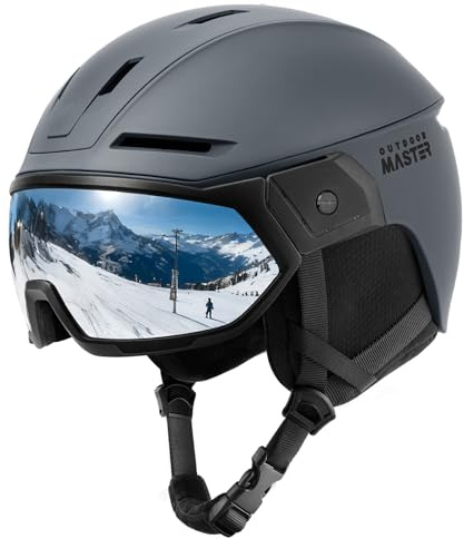 OutdoorMaster Snowboarding Helmet with Ski Goggles, Ski Helmet and 2-in-1 Visor Goggles Set - Adjustable Fit & Cooling Vents - Snow Helmets for Men, Women & Youth - Gray, M