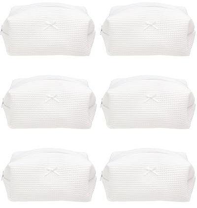 Cozy Makeup Bag for Women,Zipper Cosmetic Pouch,Waffle White,6 Pack