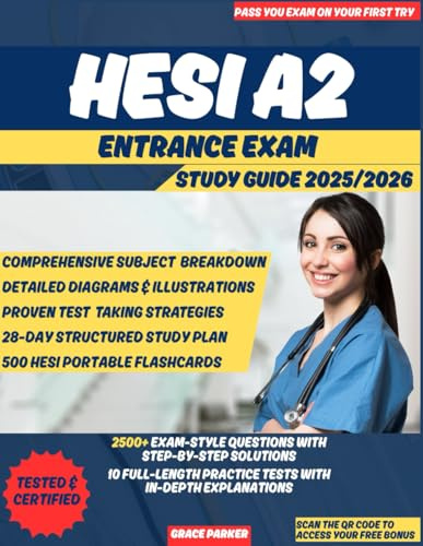 HESI A2 ENTRANCE EXAM STUDY GUIDE 2025/2026: 10 FULL-LENGTH TESTS, 2500+ QUESTIONS, COMPREHENSIVE SUBJECT REVIEWS & STUDY PLAN TO PASS YOUR EXAM ON YOUR FIRST ATTEMPT