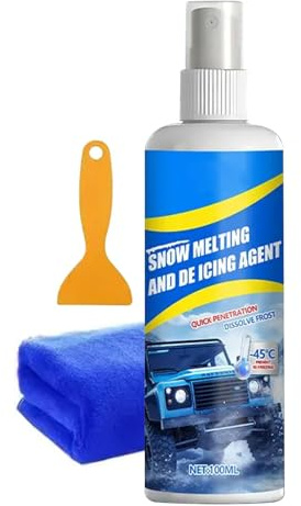 Spray antigelo per parabrezza, 100 ml, antigelo, spray per sbrinamento per parabrezza auto, con raschietto e asciugamano, per auto, neve, ghiaccio, inverno, parabrezza, vetro