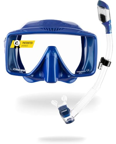 CRESSI Depuis 1946 - SF1 & Dry Combo - Set Masque Carré sans Monture avec Verre Trempé + Tuba Dry Parfait pour la Plongée en Apnée et Le Snorkeling, Taille Unique Unisex