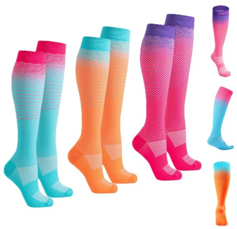 Futuhada Calcetines de Compresión Mujer y Hombre 3 Pares, Medias de Compresión Deportivos de Nailon, Transpirables y Antideslizantes, Calcetines Altos para Running, Ciclismo, Senderismo y Vuelos