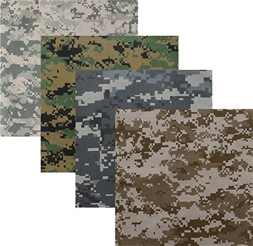 ARMYU Bandanas Head Scarf Soft Cotton Bandanna Face Neck Cover Headwraps 22 x 22, 4 Pack (Digital Camouflage)