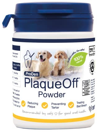ProDen PlaqueOff Pulver unterstützt normale, gesunde Zähne, Zahnfleisch und Atemgeruch bei Katzen und Hunden (20 gm)
