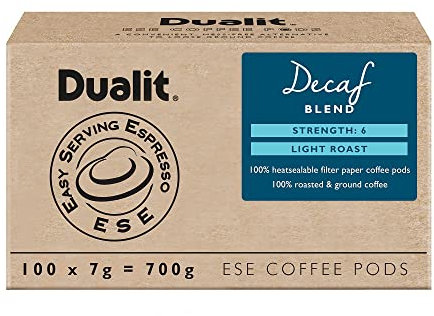 Dualit Decaf ESE Coffee Pods |100 Pack | 100 x 1 | 100 Servings of Premium Ground De Caffeinated Coffee in Easy Serving Espresso Paper Pods | Single Origin | Decaf Light Roast | 15148