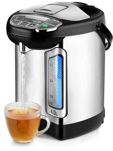 NutriChef Electric Water Boiler and Warmer - 4L/4.2Qt Stainless Steel Electric Hot Water Dispenser w/Rotating Base, Auto Shut Off, Safety Lock, Instant Heating for Coffee & Tea (NCHUB24)