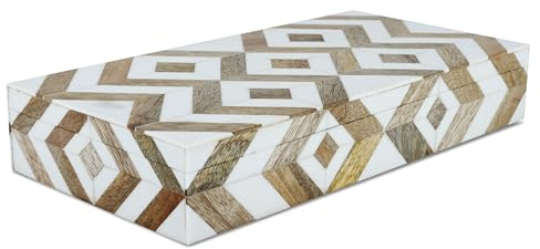 Handicrafts Home Large Decorative Storage Box with Lid Wooden Decorative Box Coffee Table Storage Box Living Room Organizer, Resin Inlay Marquet Array Collection - 12x6x2 Inch