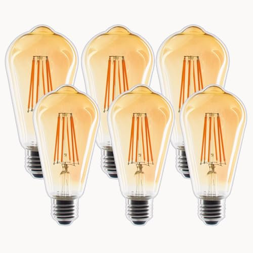Etrogo Ampoule Vintage Edison E27 ST64 6W 600Lm Blanc Chaud 2700K Amber Lampe Antique Filament pour Salon Restaurant Café Bar (Non Dimmable, Lot de 6 Piecè)