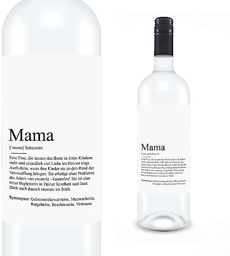 KAMEWI® Etikett MAMA Definition | Aufkleber für Weinflaschen | Muttertag Geschenk Kleinigkeit Mitbringsel DIY