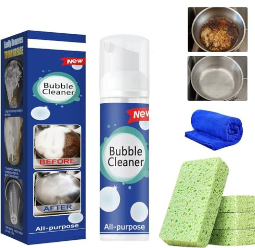 Spray detergente multiuso senza risciacquo, detergente per bolle da cucina, detergente multifunzione per bolle da cucina, spray in schiuma per la pulizia delle bolle, rimozione di grasso ostinato e