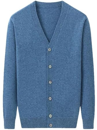 Hgvcfcv Cárdigan de cachemira para hombre, chaqueta grande con cuello en V, punto por computadora, talla grande, suéter de punto de cable para hombre, cárdigan para hombre, azul, XXXL