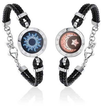 TOTWOO Bracciali per Coppie con Collegamento Bluetooth Uno a Uno tramite App, Luci e Vibrazione al Tocco – Regalo Romantico per Relazioni a Distanza, in Acciaio Inossidabile 316