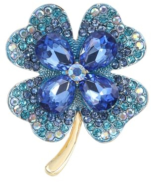 Oenothera Rhinestone Four Leaf Brooch - Brooch for Girls & Women - Crystal Blue Wedding Gift