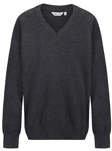 ZECO Unisex Kids Cotton Mix Knitted V Neck School Jumper (Kids: 3-13+ Years, Adults: XS to 3XL)