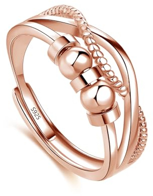 Deyanse Ångestring av 925 sterlingsilver, öppen, justerbar, antistress-ring, dekompressionsring med zirkonia, oändlighets-fidgetspinner-ring, stämningsring mot ångest och stress, för kvinnor