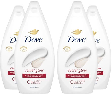 Dove Velvet Glow Body Wash 0% Sulfate SLES for Women Made with Naturally Derived Cleansers and Plant Based Moisturiseres Gently Cleanses for Softer and Smoother Skin, 450ml Pack of 3