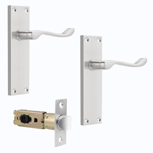 Probrico Satin Nickel Door Handles Internal with Adjustable Mortice Door Latch(45mm/57mm),Victorian Scroll Door Handles Set Door Handles for Interior Doors,4 Pack
