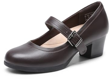 DREAM PAIRS Escarpins Femme à Petit Talon Chaussures Mary Janes pour Femmes Confortables et Légères,Size 39,Brun,DWUMPU2538