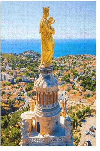 Puzzle 1000 Pièces pour Adultes ，Enfant Puzzle ，Jeu Éducatif pour Les Défis，；Vue aérienne de la basilique Notre-Dame-de-la-Garde à Marseille；，des Vacances pour Adolescents，Cadeau de Noël，38x26CM