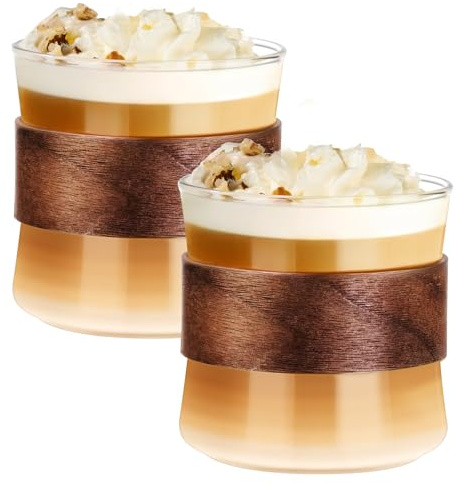 ParaCity Espresso Cups 350ML, Set of 2, Espresso Cup, Expresso Coffee Cup | Borosilicate, Wooden Ring, Clear, Espresso Accessories, Heat Resistant Glass Cup for Coffee Tea Milk Juice Ice Cream
