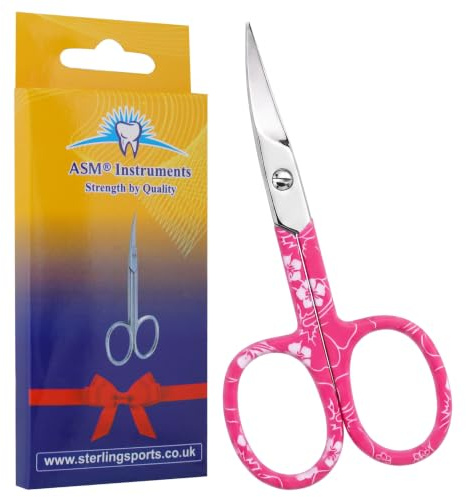 ASM Professional Nail Scissors Curved Manicure Cuticle Scissors - Heavy Duty Cuticle Trimmer for Eyebrow, Beard, Nose Hair Trimming - Beauty Scissor Gifts for Women & Men (Rose Pink)