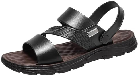 Sandaler män, vardagliga lädersandaler för män, öppen tå mjuk komfort passform promenader sandal träskor sommarskor herrtofflor med ryggrem herr sandal tofflor dam strandskor män toffel, Svart, 6.5 UK
