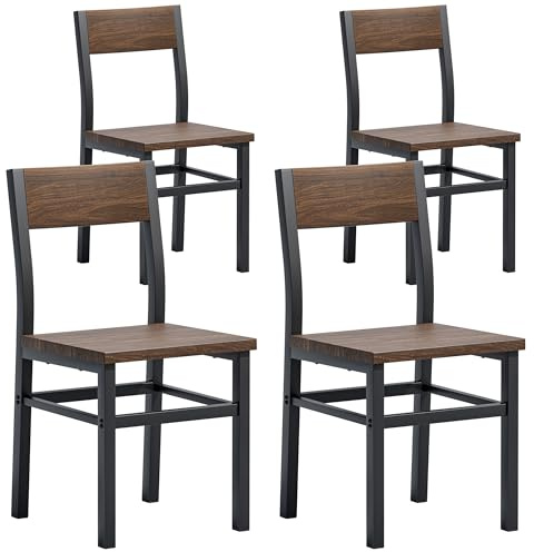 MECHYIN Dining Chairs Set of 4, Rustic Wood Dining Room Chairs with Thickened and Strengthened Metal Steel Frame & Slat Back, Modern Farmhouse Chair for Kitchen, Dining Room (4, Nut-Brown)
