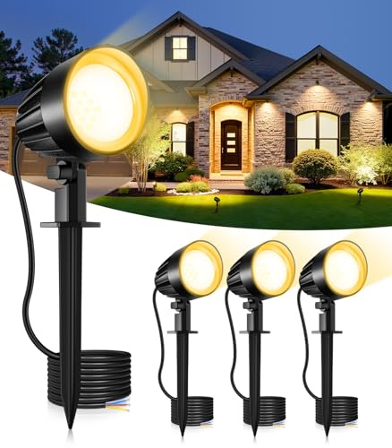 CLV Spot LED Extérieur avec Piquet 9W, 680LM Spot Jardin Blanc Chaud 2700K Lampe de Jardin Étanche IP66 Eclairage Exterieur LED Aluminium Avec EU Prise pour Terrasse Chemin Halloween Noël