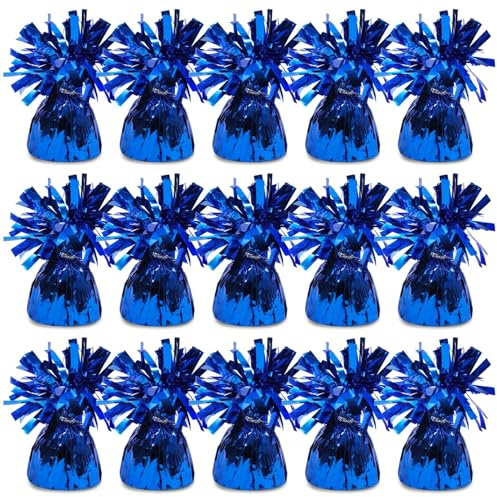 BLUE PANDA Pack of 15 Blue Balloon Weights - Bulk Party Weights for Tables (Metallic Blue, 6 oz, 4.5 Inches)