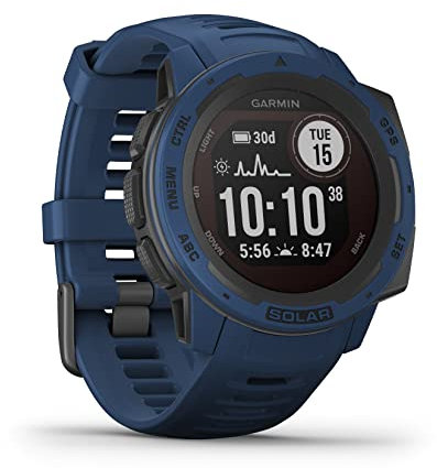 Garmin Instinct Solar, Solar-powered Rugged Outdoor Smartwatch, Built-in Sports Apps and Health Monitoring, Tidal Blue