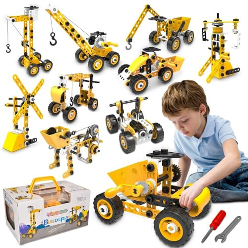 HOMETTER Mint Lernspielzeug | 10-in-1 Ingenieur-Set (108 Teile) für Kinder 3+ | Baufahrzeuge & Kran-Kreativset Jungen/Mädchen