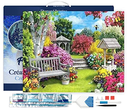 Figured'Art Diamond Painting Kit completo con marco - Cuadro 40x50cm de Pintura de Diamante - Bastidor montado - diamantes de imitación cuadrados - Niza Jardín - 5D DIY Manualidades Creativas Adultos