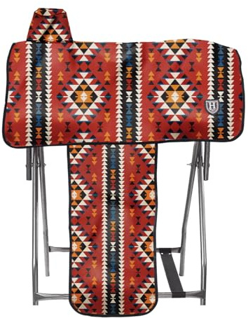 Harrison Howard Sturdy Waterproof Western Saddle Cover with Stylish Prints that Stand Out Keep Your Saddle in Pristine Condition Perfect for Showing or Riding Events-Classic Indian Red