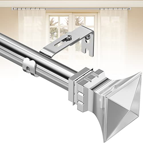 HARRMS Gardinenstange Ausziehbar, Silber 76-365cm, Verstellbare Vorhangstange Edelstahl, Scheibengardinenstange Gardienenstangenset mit Halterungen und Endstücken für Schlafzimmer, Wohnzimmer