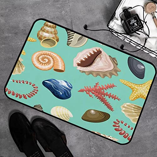 Memory Foam Badezimmer- 40 x 60 cm,Koralle Shell Muscheln Sommer aquatische exotische Sterne Clamshell Schalentiere Ozean Urlaub gezei,Badteppich Saugfähige Rutschfester Badvorleger Waschbar Badematte