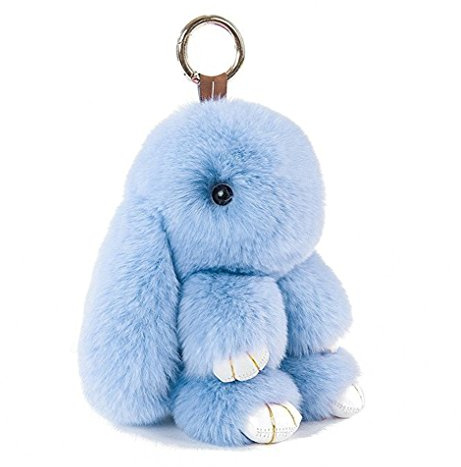 Menocetri Morbido Fluffy Coniglio Portachiavi Faux Fur Portachiavi Pompom Decorazione (blu13cm)