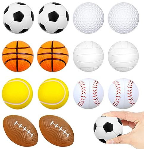Tianher Mini Sports Balls Set, 14 Pack - Basketball, Football, Tennis, Golf, Rugby, Volleyball - Soft Foam Stress Balls for Adults & Kids